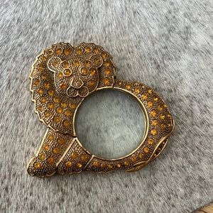 Vintage Jeweled Rhinestone Lion Magnifying Glass Brass Paperweight Desktop